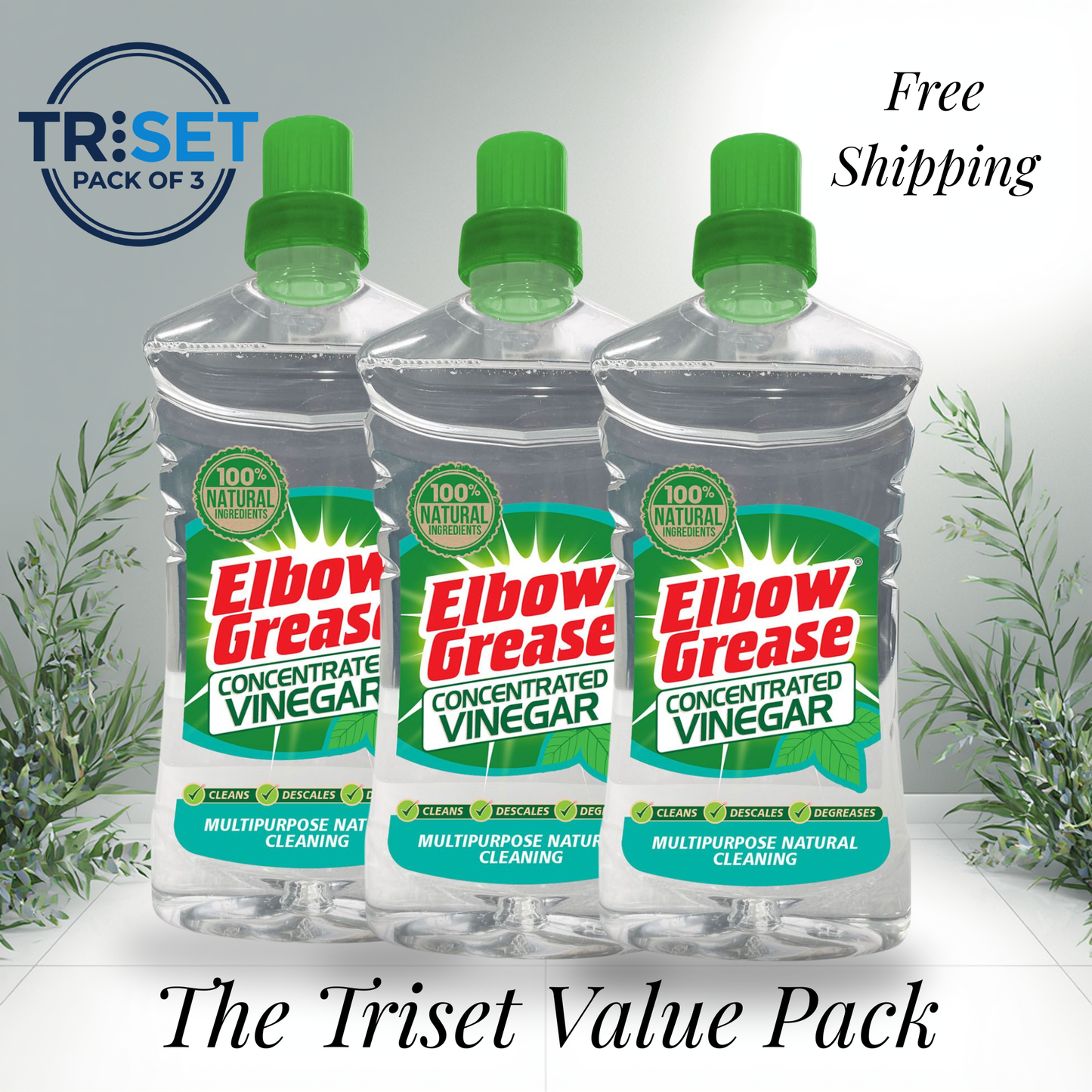Elbow Grease Concentrated Vinegar 750ml Pack of 3 TRISET Natural Descaler Cleaner