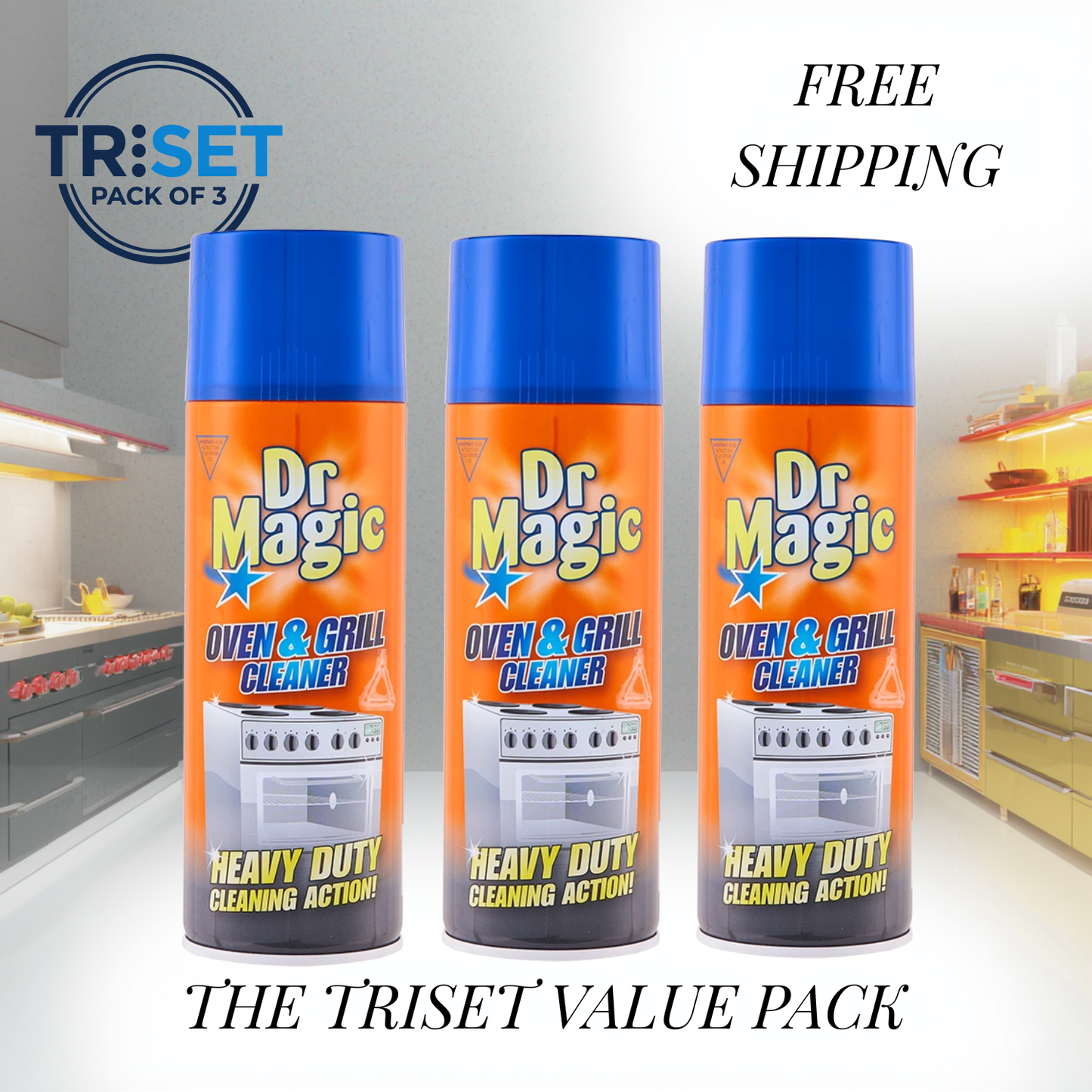 Dr Magic Oven & Grill Cleaner Spray Heavy Duty Degreaser 390ml Pack of 3 TRISET
