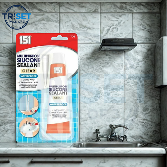 151 Multipurpose Silicone Sealant Clear 70g Pack of 3 Waterproof Kitchen Bathroom