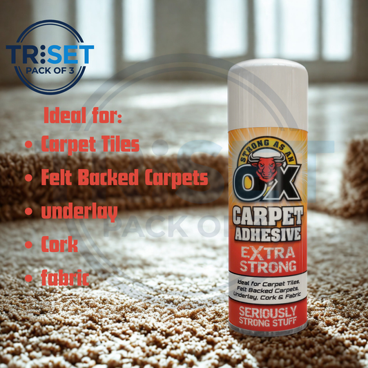 Carpet Glue Spray OX Pack of 3 Adhesive Heavy Duty Extra Strong Underlay 500ml