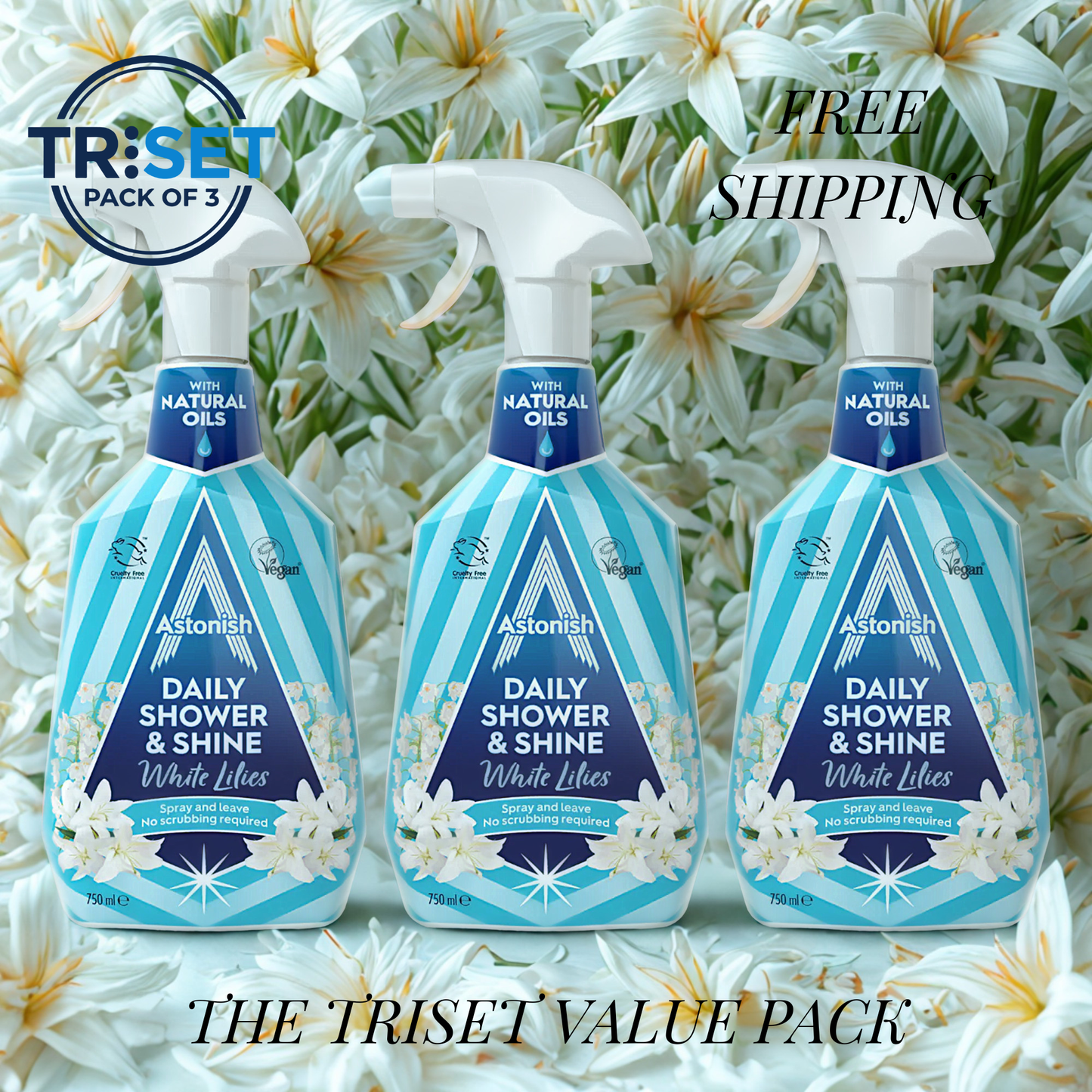 Astonish Daily Shower Shine White Lilies 750ml Pack of 3 Triset No Scrub Spray