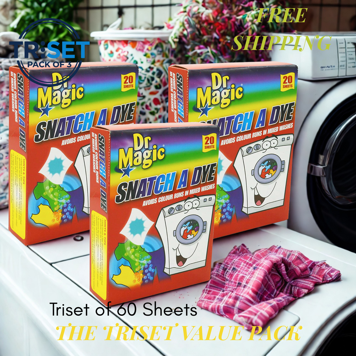 Dr Magic Snatch A Dye 20 Sheets Pack of 3 Triset Laundry Colour Catcher Mixed Wash