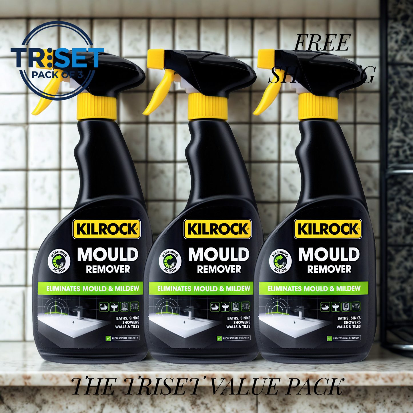 Black Mould Remover Kilrock Pack of 3 Mildew Spray Cleaner Bathroom Walls 500ml