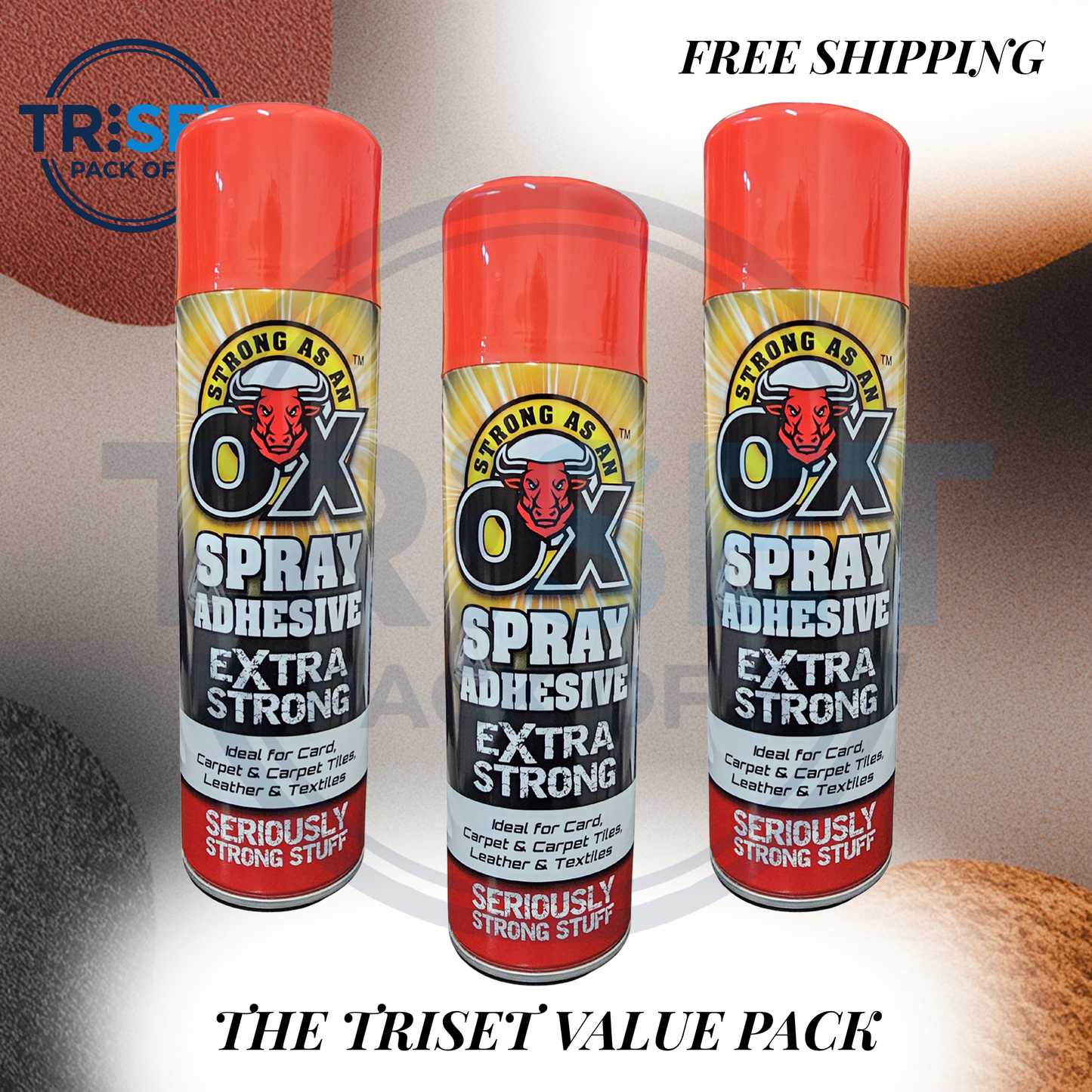 Spray Adhesive OX Pack of 3 Heavy Duty Glue Extra Strong Carpet Fabric 500ml