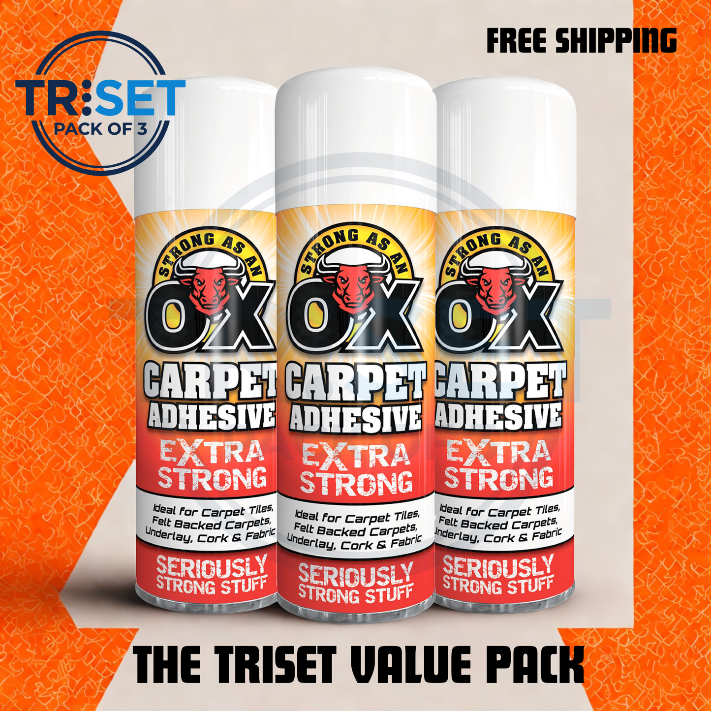 Carpet Glue Spray OX Pack of 3 Adhesive Heavy Duty Extra Strong Underlay 500ml
