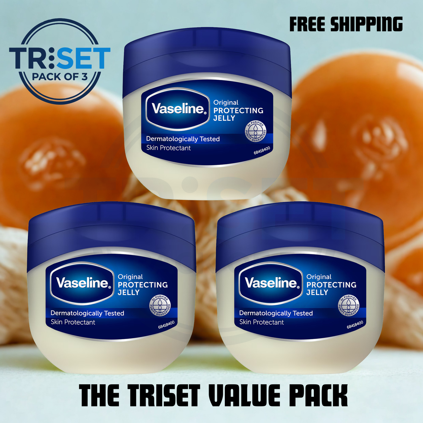 Petroleum Jelly Vaseline Pack of 3 Original Pure 250ml Dry Skin Baby Care Relief