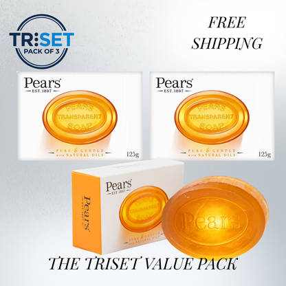 Pears Transparent Orange Soap 3x125g Pure & Gentle Natural Oils Moisturising