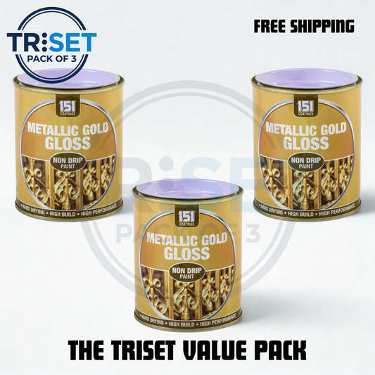 Metallic Gold Paint 151 Pack of 3 Non Drip Gloss For Wood Walls 300ml