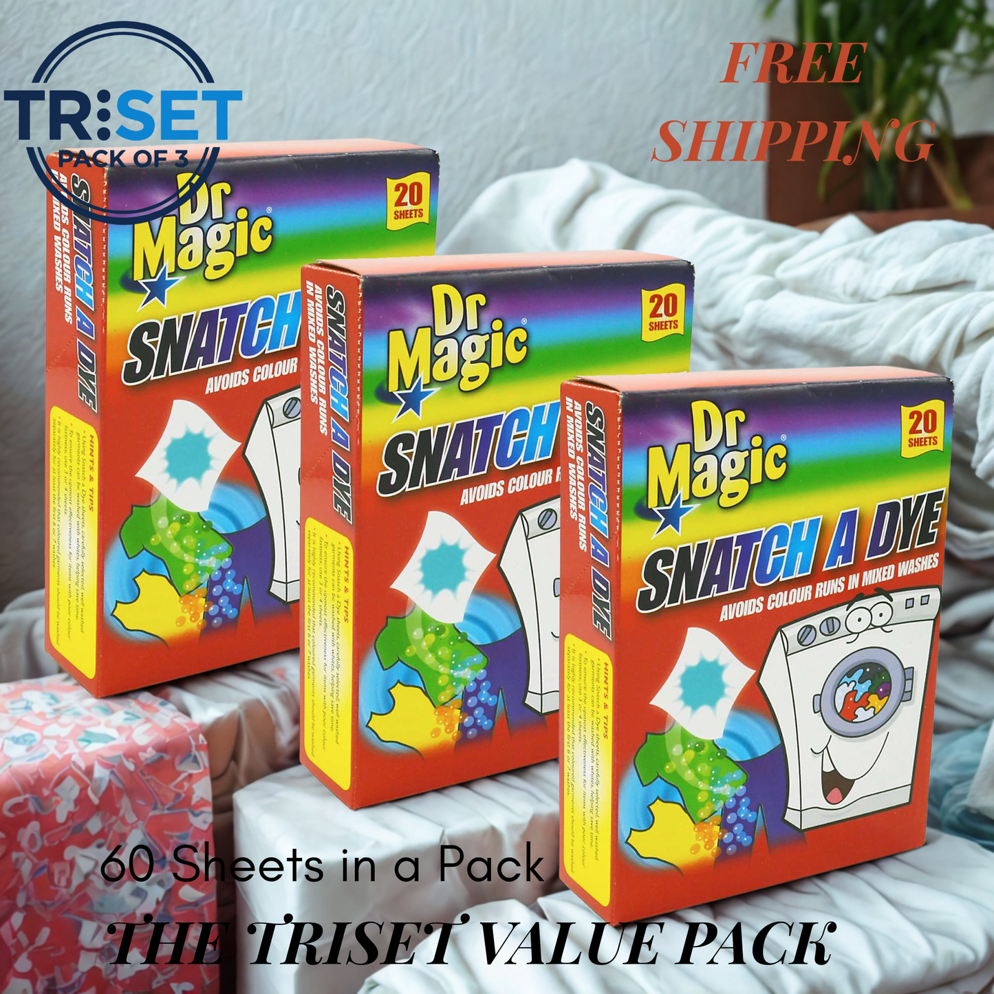 Dr Magic Snatch A Dye 20 Sheets Pack of 3 Triset Laundry Colour Catcher Mixed Wash