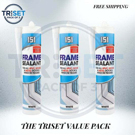 151 White Frame Sealant 280ml Pack of 3 Triset UPVC Wood Metal Door Window Seal