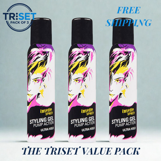 Insette Spikey Styling Gel 150ml Pack of 3 Triset Pump Action Ultra Strong Hold