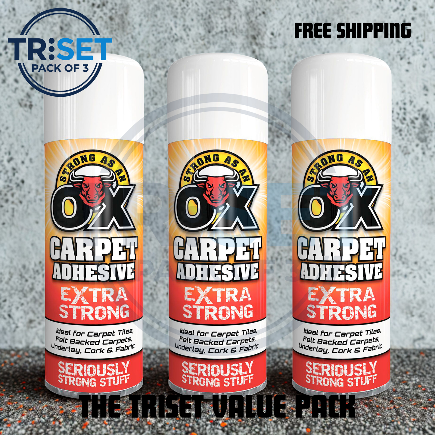 Carpet Glue Spray OX Pack of 3 Adhesive Heavy Duty Extra Strong Underlay 500ml