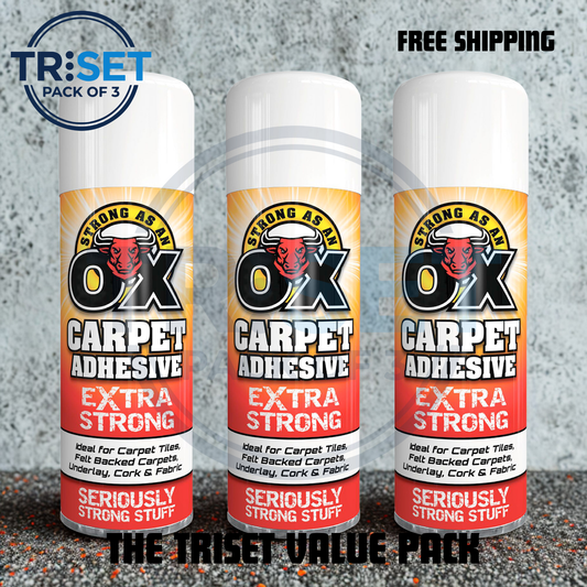 Carpet Glue Spray OX Pack of 3 Adhesive Heavy Duty Extra Strong Underlay 500ml