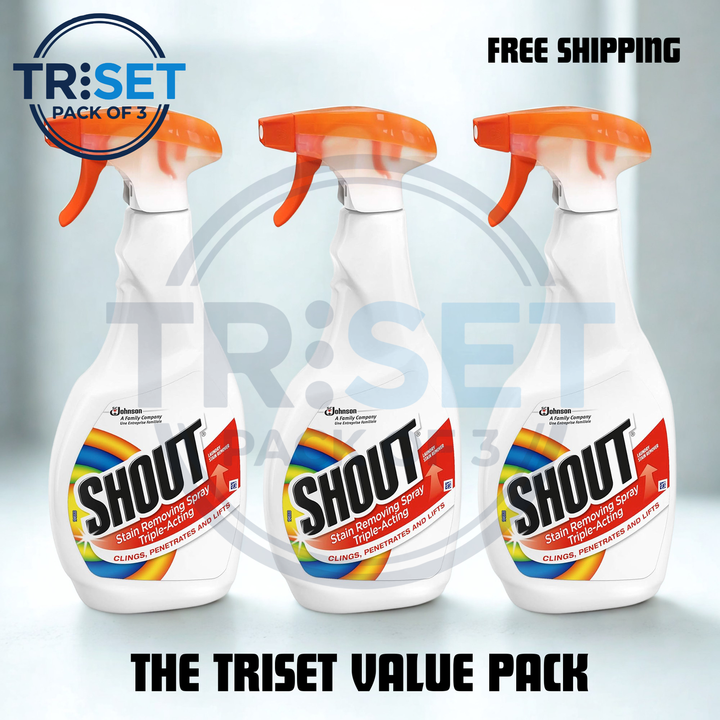 Shout Stain Remover SC Johnson Pack of 3 Triple Acting Fabric Laundry Spray 500ml
