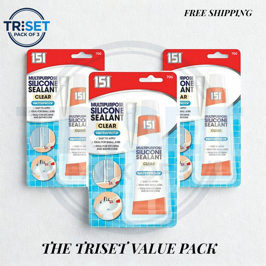 151 Multipurpose Silicone Sealant Clear 70g Pack of 3 Waterproof Kitchen Bathroom