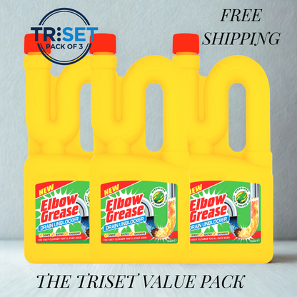 Elbow Grease Drain Unblocker 750ml Pack of 3 Heavy Duty Liquid Fast Acting