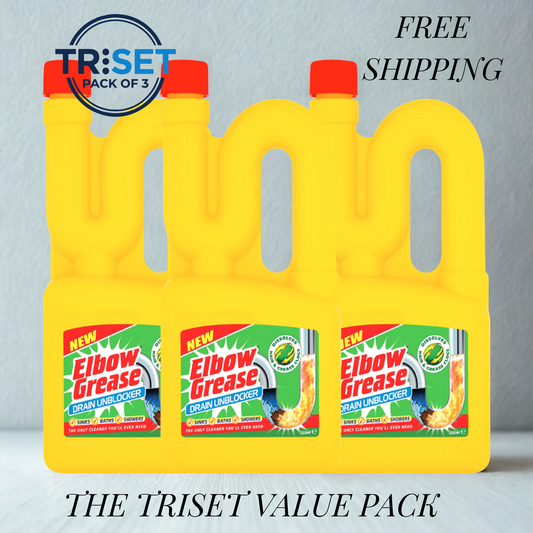 Elbow Grease Drain Unblocker 750ml Pack of 3 Heavy Duty Liquid Fast Acting