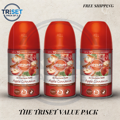 Airpure Apple Cinnamon Air Freshener Refill 250ml Pack of 3 Triset Auto Spray Can