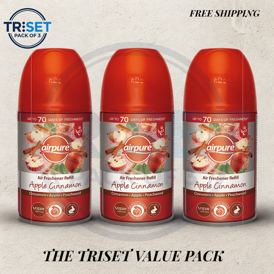 Airpure Apple Cinnamon Air Freshener Refill 250ml Pack of 3 Triset Auto Spray Can