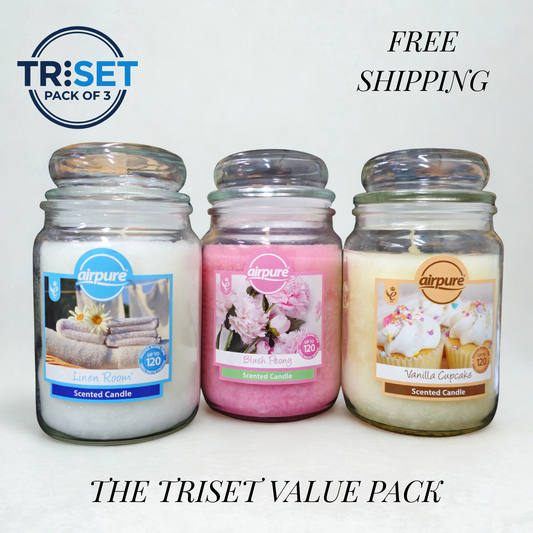Airpure Scented Candle Jar 510g Fragnance Mixed TRISET Gift Decor Home Bundle