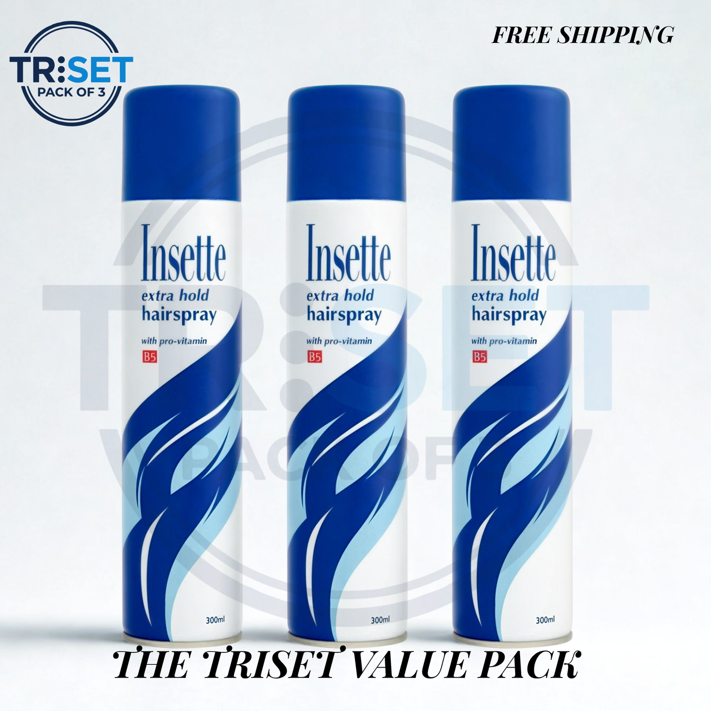 Insette Extra Hold Hair Spray 300ml Pack of 3 Pro-Vitamin B5 Strong Styling