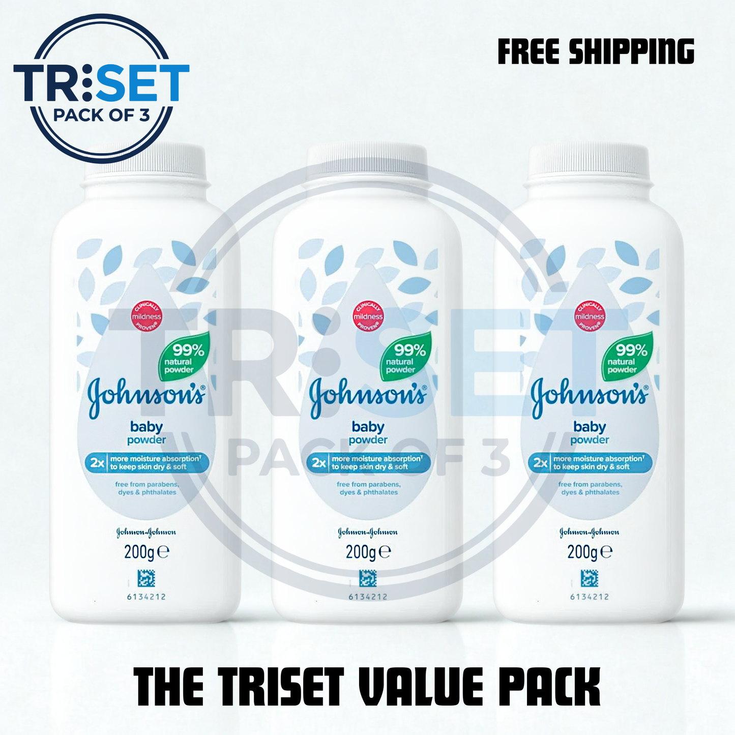 Johnsons Baby Powder Pack of 3 Talcum Powder 200g Talc-Free 99% Natural Gentle