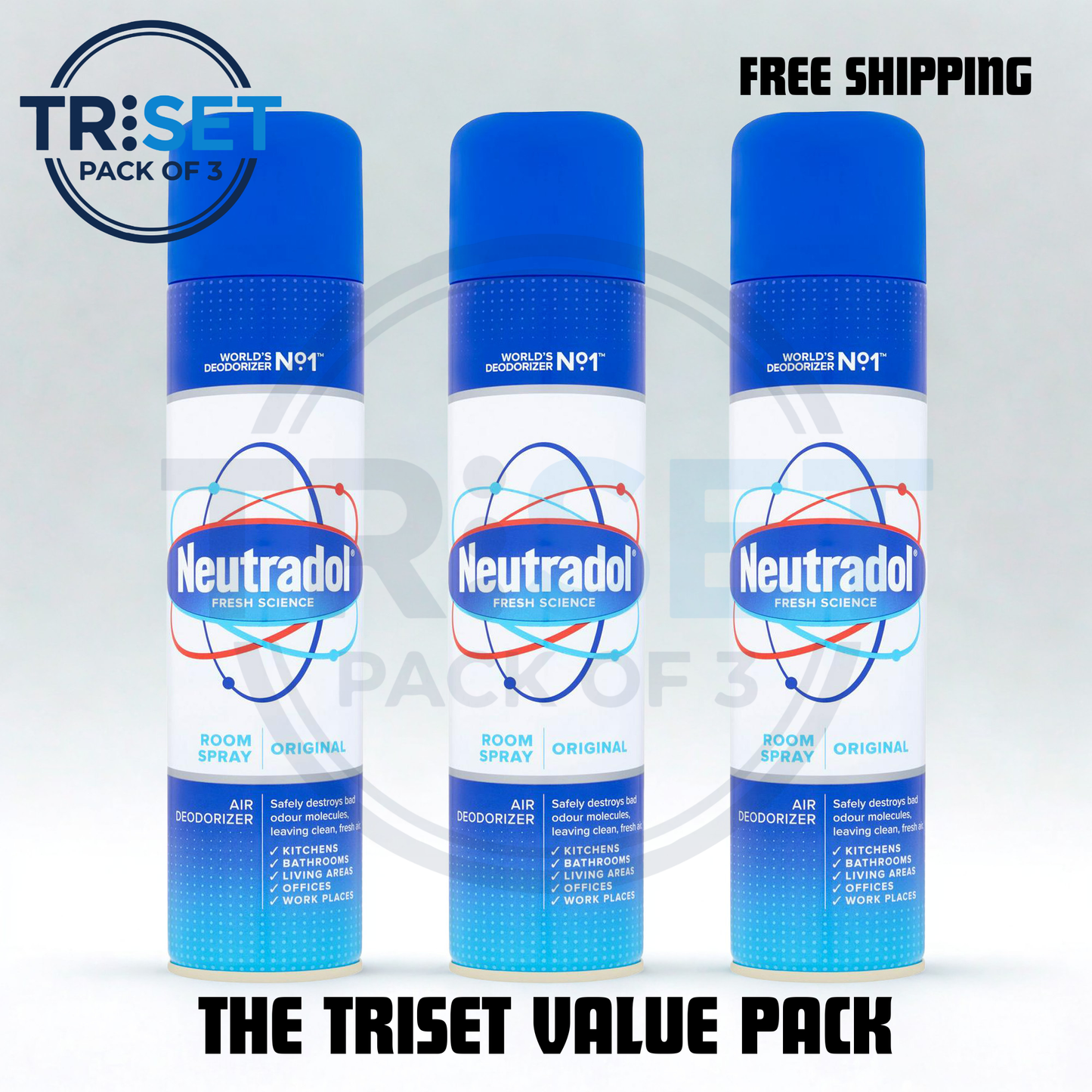Neutradol Room Spray Odour Destroyer Original 300ml Pack of 3 Air Freshener