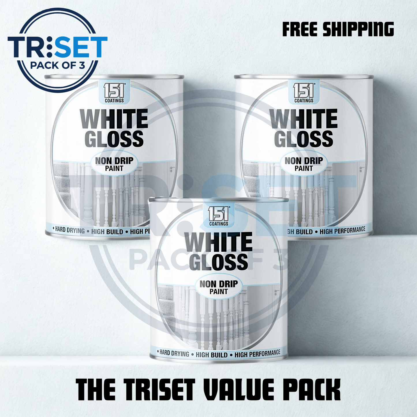 White Gloss Wood Paint 151 Pack of 3 Non Drip Tin Indoor Outdoor 300ml