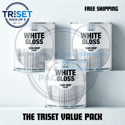 White Gloss Wood Paint 151 Pack of 3 Non Drip Tin Indoor Outdoor 300ml
