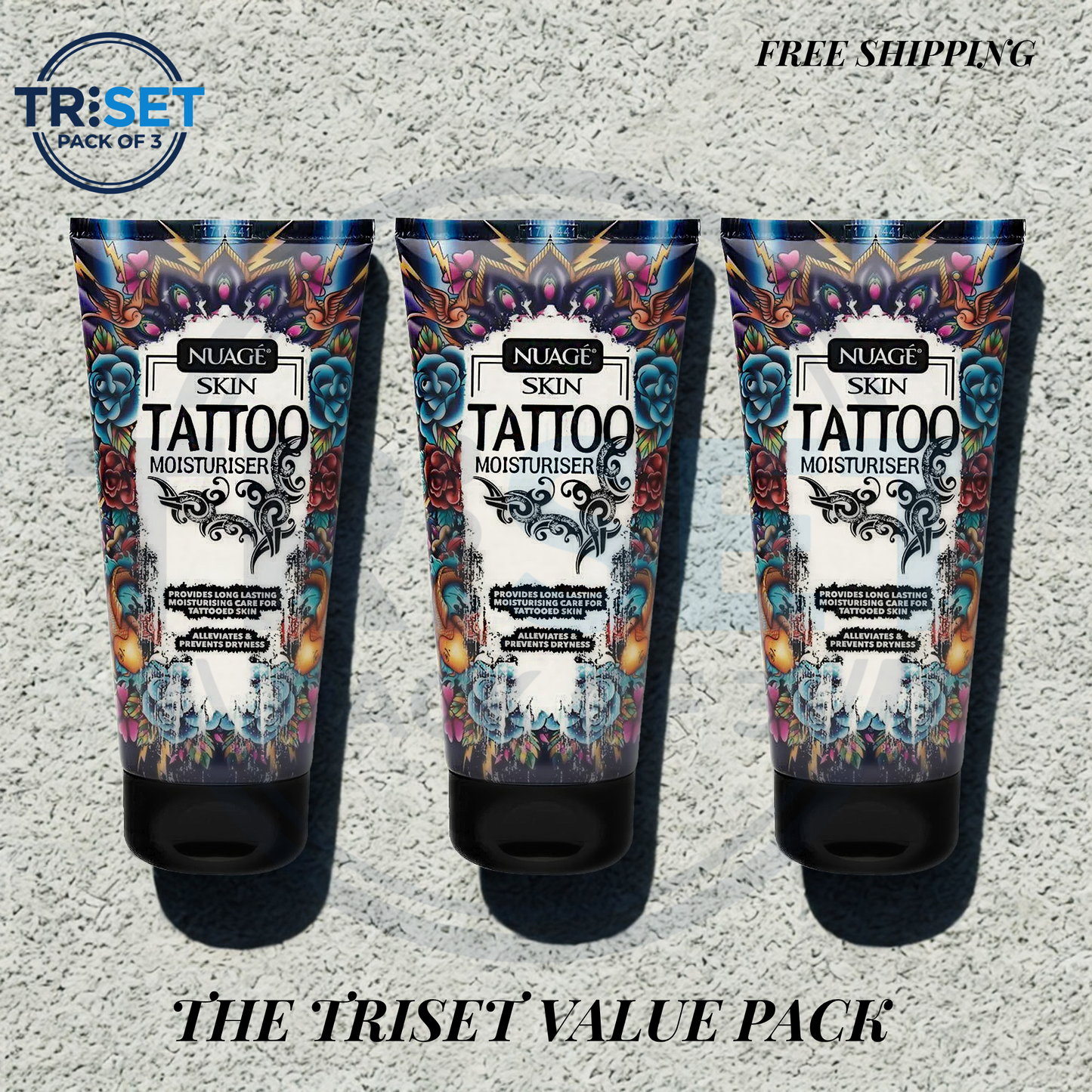 Nuage Tattoo Moisturiser 150ml Pack of 3 Triset Aftercare Cream Enhance Colour