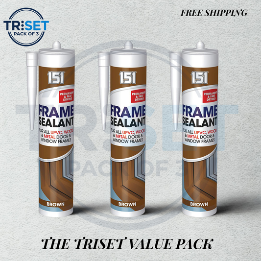 151 Brown Frame Sealant 280ml Pack of 3 Triset UPVC Wood Metal Door Window Seal