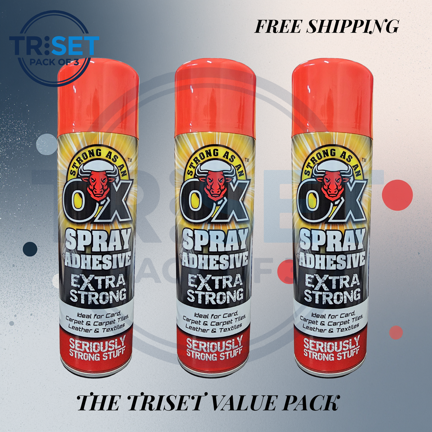 Spray Adhesive OX Pack of 3 Heavy Duty Glue Extra Strong Carpet Fabric 500ml