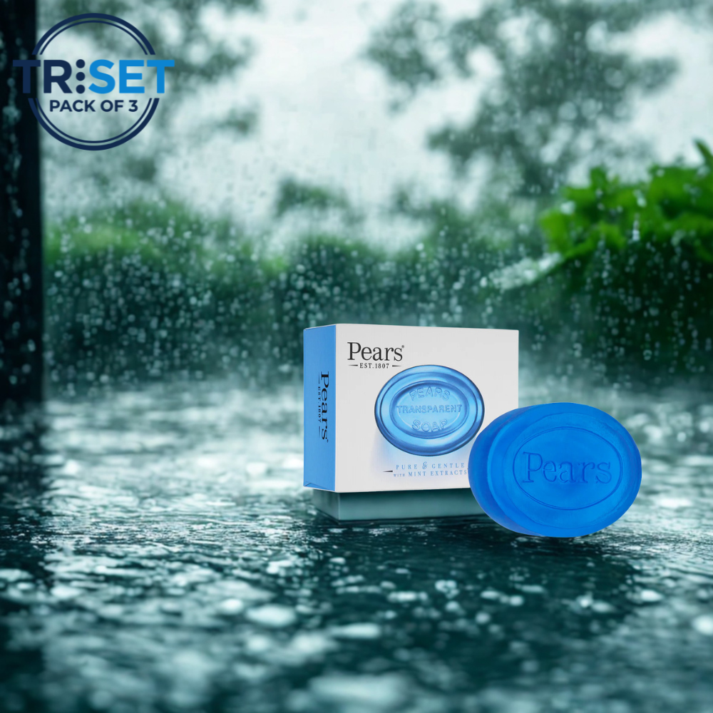 Pears Transparent Blue Soap Bar 3x125g Pure & Gentle Mint Extracts Natural Oils