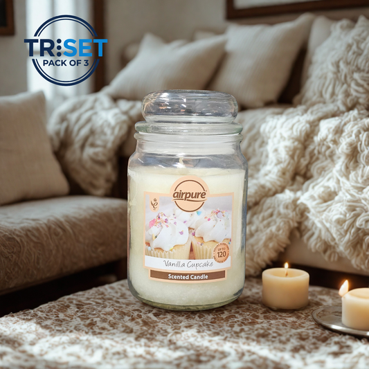 Airpure Vanilla Cupcake Scented Candle 510g Jar 120hr Burn Pack of 3 by TRISET