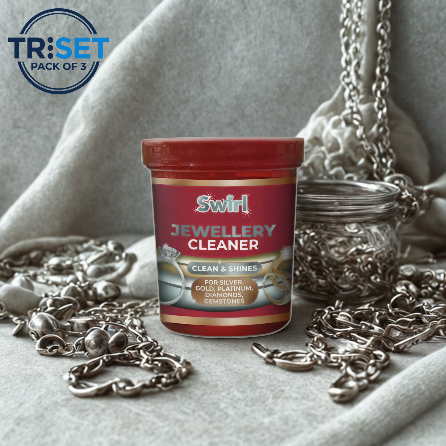 Swirl 151 Jewellery Cleaner 145ml Pack of 3 Triset Gold Silver Diamond Shiner Dip