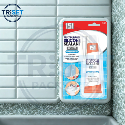 Silicone Sealant 151 Pack of 3 White Bathroom Kitchen Shower Sealer No Gun DIY