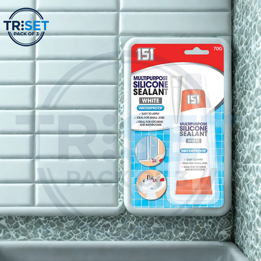 Silicone Sealant 151 Pack of 3 White Bathroom Kitchen Shower Sealer No Gun DIY