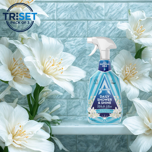 Astonish Daily Shower Shine White Lilies 750ml Pack of 3 Triset No Scrub Spray