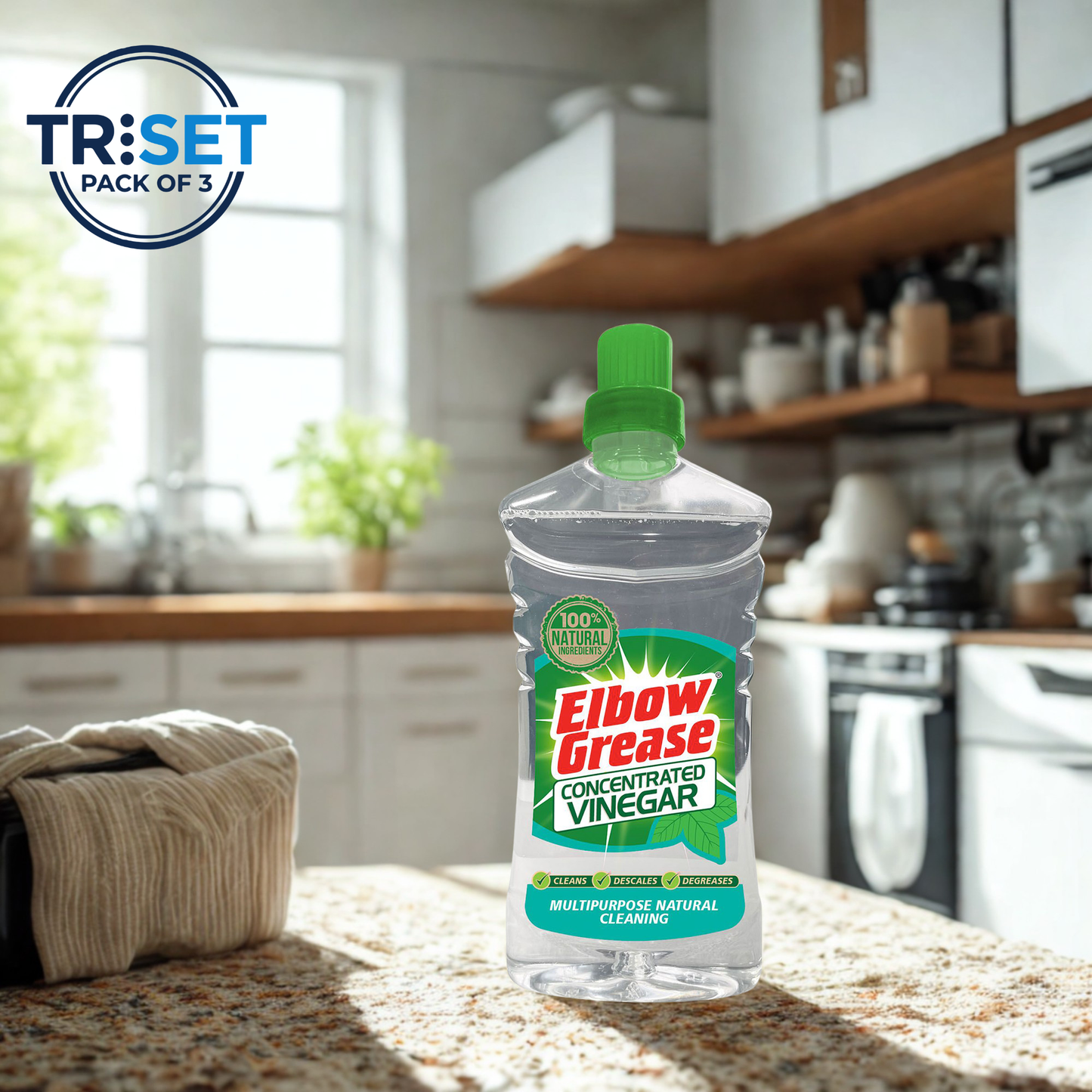 Elbow Grease Concentrated Vinegar 750ml Pack of 3 TRISET Natural Descaler Cleaner
