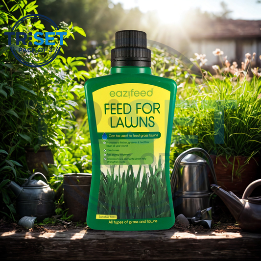 Eazifeed lawn feed bottle with garden background
