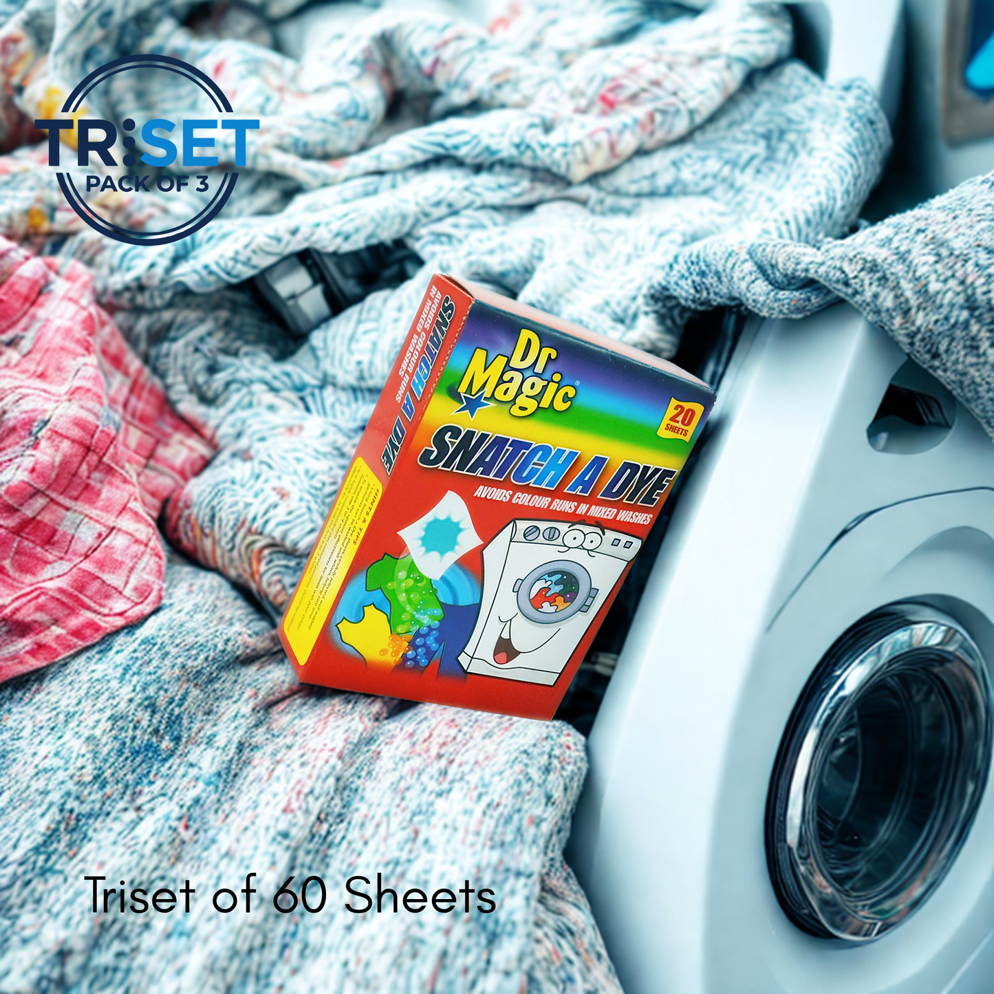 Dr Magic Snatch A Dye 20 Sheets Pack of 3 Triset Laundry Colour Catcher Mixed Wash