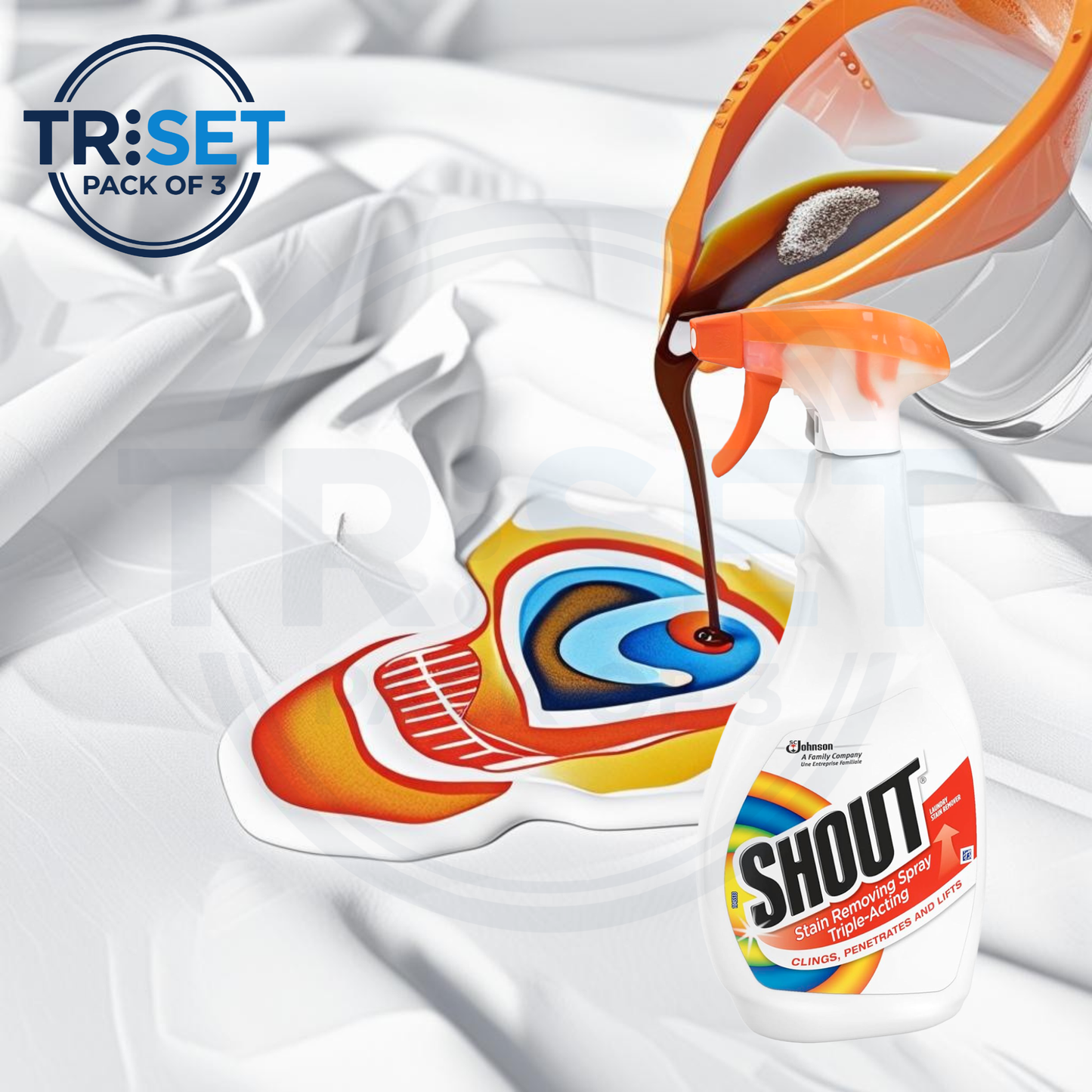 Shout Stain Remover SC Johnson Pack of 3 Triple Acting Fabric Laundry Spray 500ml