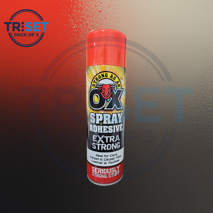Spray Adhesive OX Pack of 3 Heavy Duty Glue Extra Strong Carpet Fabric 500ml
