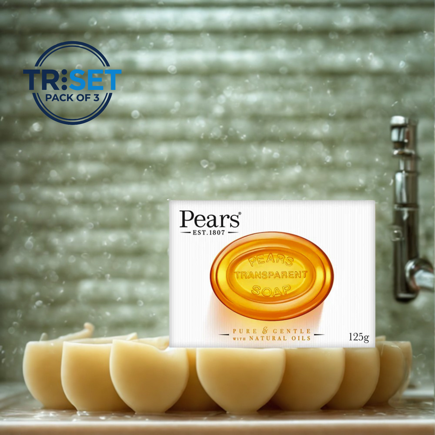 Pears Transparent Orange Soap 3x125g Pure & Gentle Natural Oils Moisturising