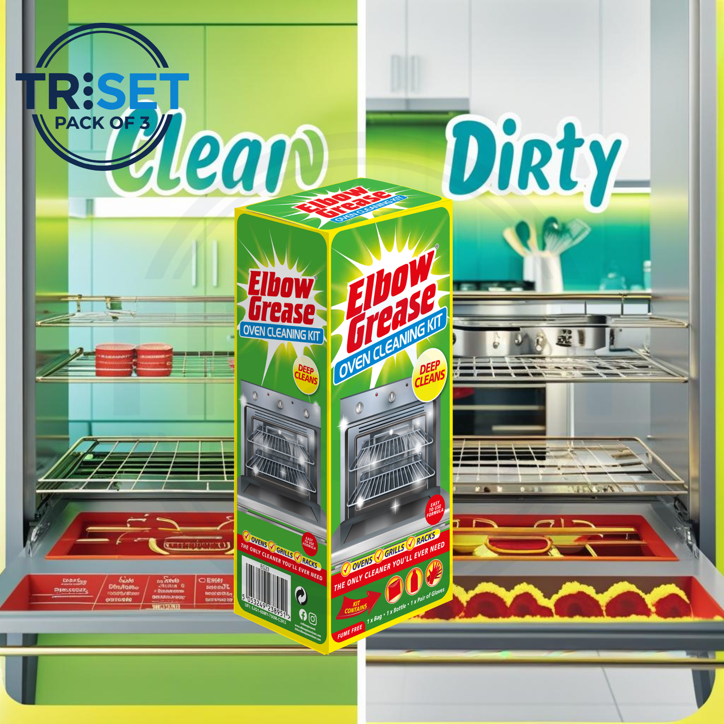 Best Oven Cleaner Elbow Grease Pack of 3 Rack Cleaning Kit Deep Degreaser Fume Free