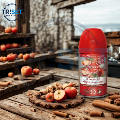 Airpure Apple Cinnamon Air Freshener Refill 250ml Pack of 3 Triset Auto Spray Can