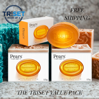 Pears Transparent Orange Soap 3x125g Pure & Gentle Natural Oils Moisturising