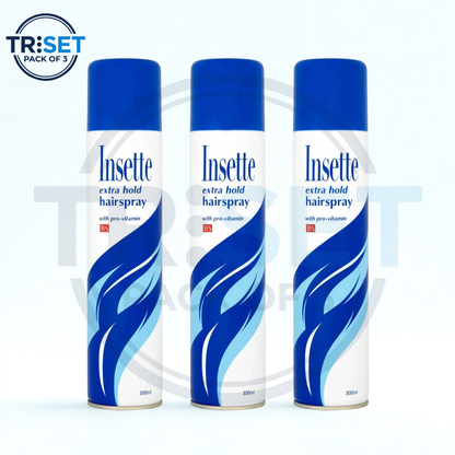 Insette Extra Hold Hair Spray 300ml Pack of 3 Pro-Vitamin B5 Strong Styling