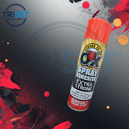 Spray Adhesive OX Pack of 3 Heavy Duty Glue Extra Strong Carpet Fabric 500ml