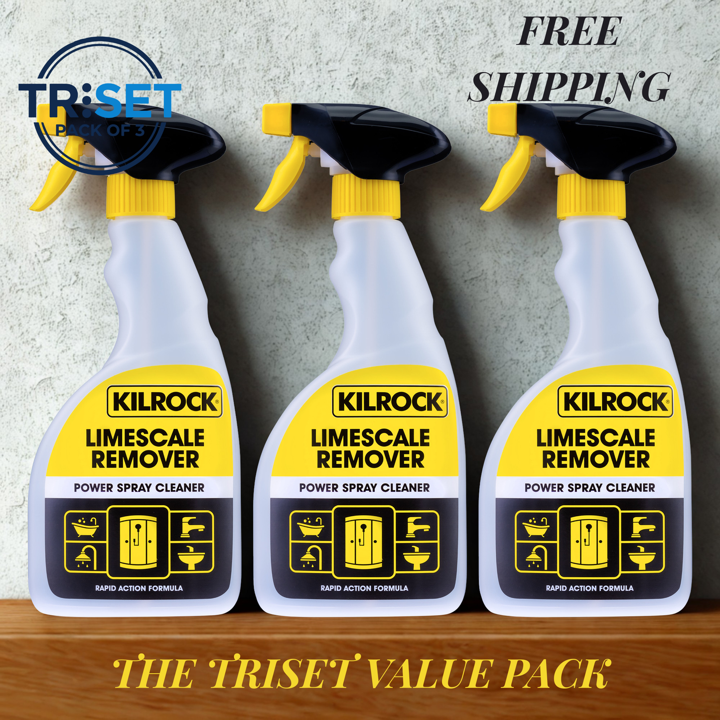Kilrock Limescale Remover 500ml Pack of 3 Triset Power Spray Hard Water Cleaner
